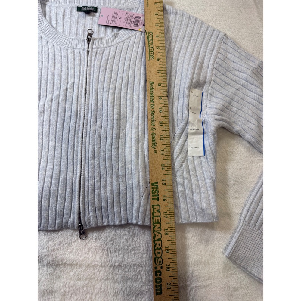 Wild Fable Women's Ribbed Cropped Zip Up Sweater Long Sleeve Light Blue Size L - Picture 6 of 12